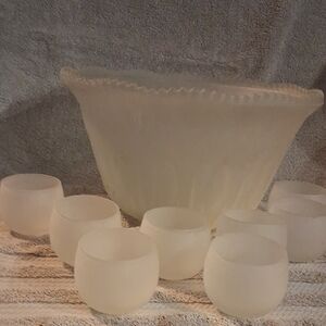 Indiana Glass Frosted Punch Bowl Set